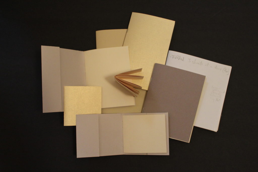Some pamphlets I've folded in various sizes, with various margins, some with French folds, some without. Notes on one of them remind me that I folded three sheets at a time and trimmed the inner vellum by a quarter-inch.